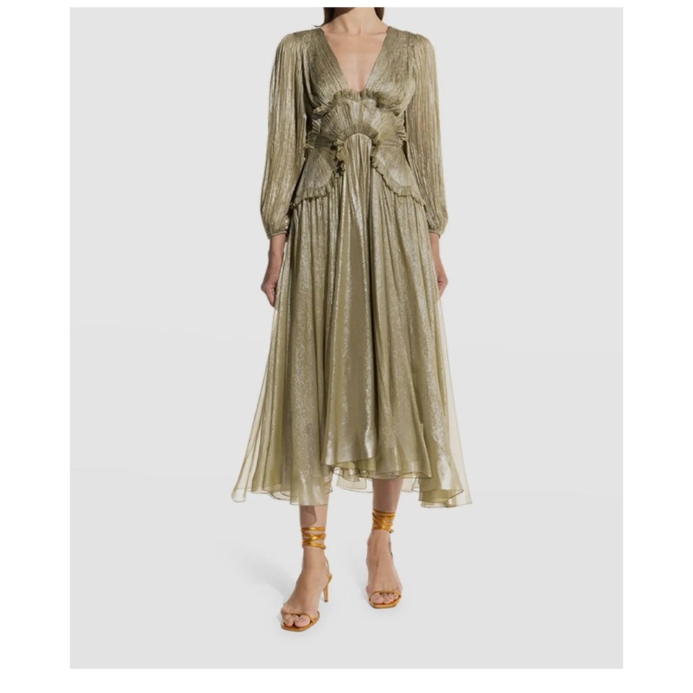 Maria Lucia Hohan Women's Green Silk V-Neck Lace-Up Tessa Dress Size 12